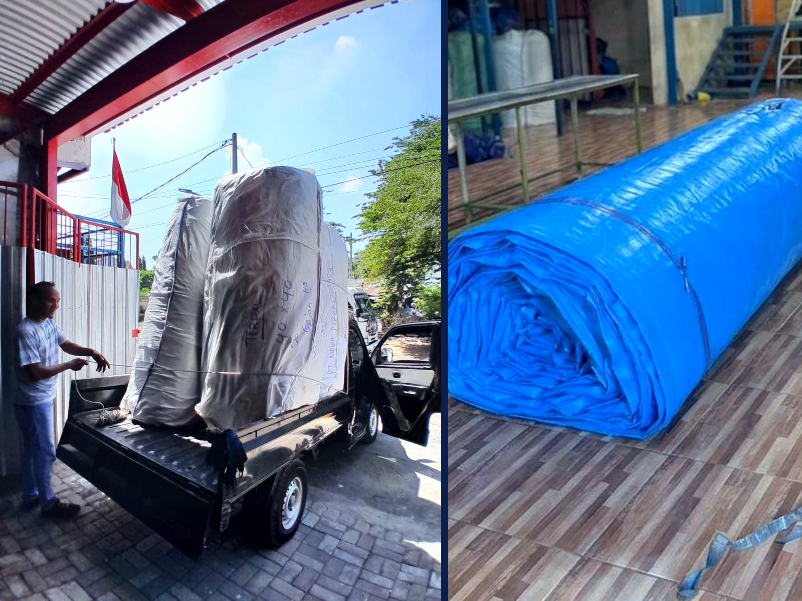 Produk terpal cover bahan tambang dan pengiriman ke pelanggan